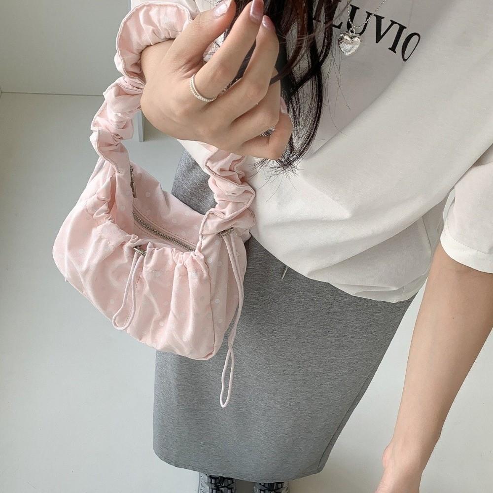 Versatile Polka Dot Underarm Bag Large Capacity Lightweight Pleated Strap Tote Bag Dumpling Bag Korean Style