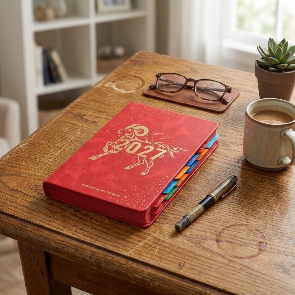 Chinese Zodiac Sheep Year Planner PU Waterproof New Year Daily Planner Calendar Diary  School
