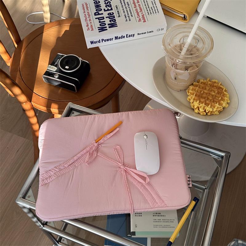 TS JYL laptop bag,Korean INS Bow Drawstring Tablet Sleeve iPad 11 13 Inch Notebook Bag