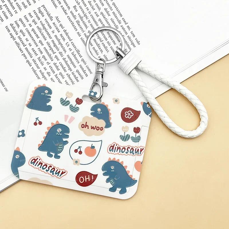 Horizontal Cute Cartoon Push Pull Card Covers Bus Card Sleeve Game Cards Case Credit Card Holder Lanyard Work Permit Holder