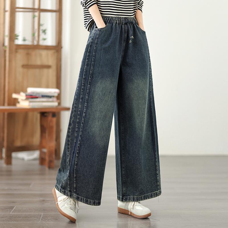 DIMANAF 2025 New Elastic Jeans Harlen Pants Women Loose Basic Denim Trousers Big Casual Blue Pants