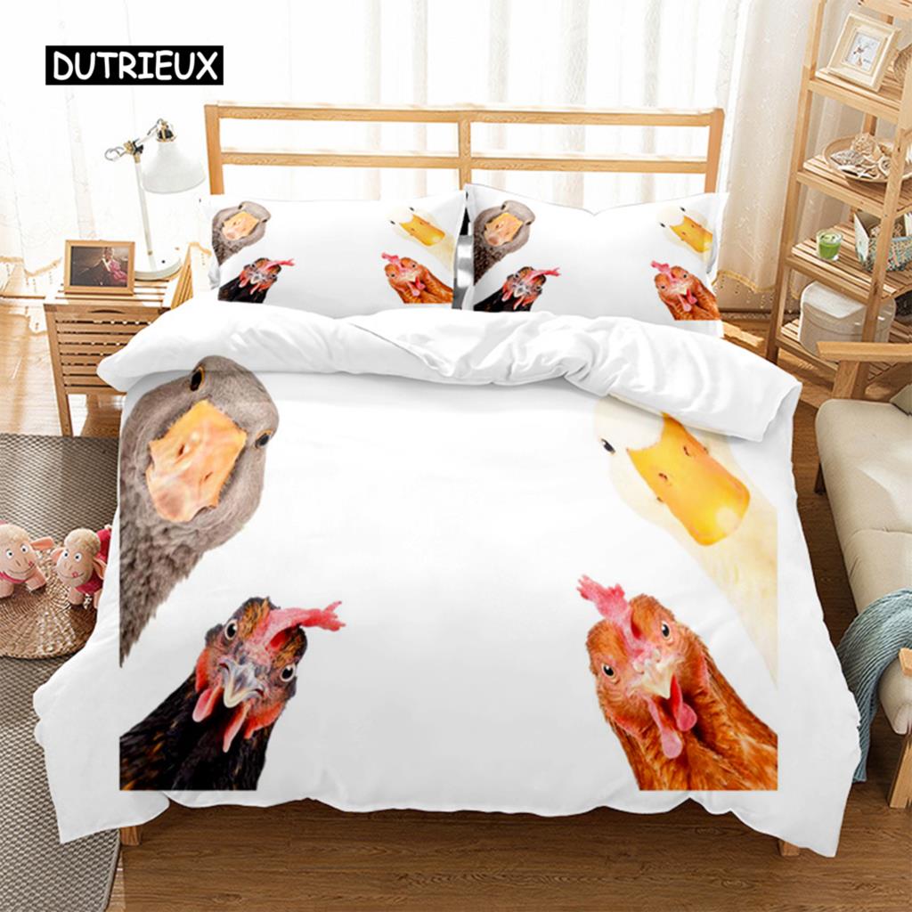 Kylling Sengetøy Sett Queen Gårdshus Dyr Dynetrekk Høne Hane Kylling Dynetrekk For Jenter Tenåringer Kvinner Soveromsdekor
