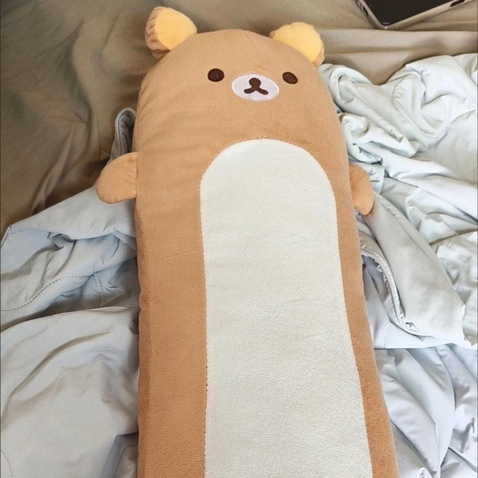 Rilakkuma Brown Bear Plush Body Pillow Long Cylindrical Bolster Cushion Soft Plushies Fluffy Hugging Pillow for Bedroom Gift