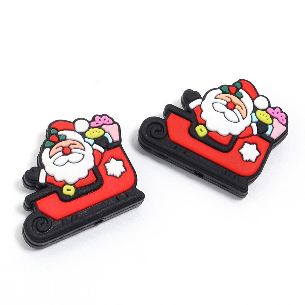 2pcs Silicone Beads Lovely Christmas Series Santa Reindeer Snowman Tree Loose Beads For Jewelry Making DIY Christmas Gifts Decor