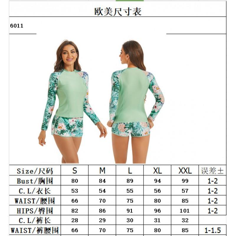 Damen Langarm UPF Badeanzug Set Mit Gedrucktem Blumenmuster Sportlicher Rash Guard Dreieckiger Slip Sonnenschutz Schwimmen