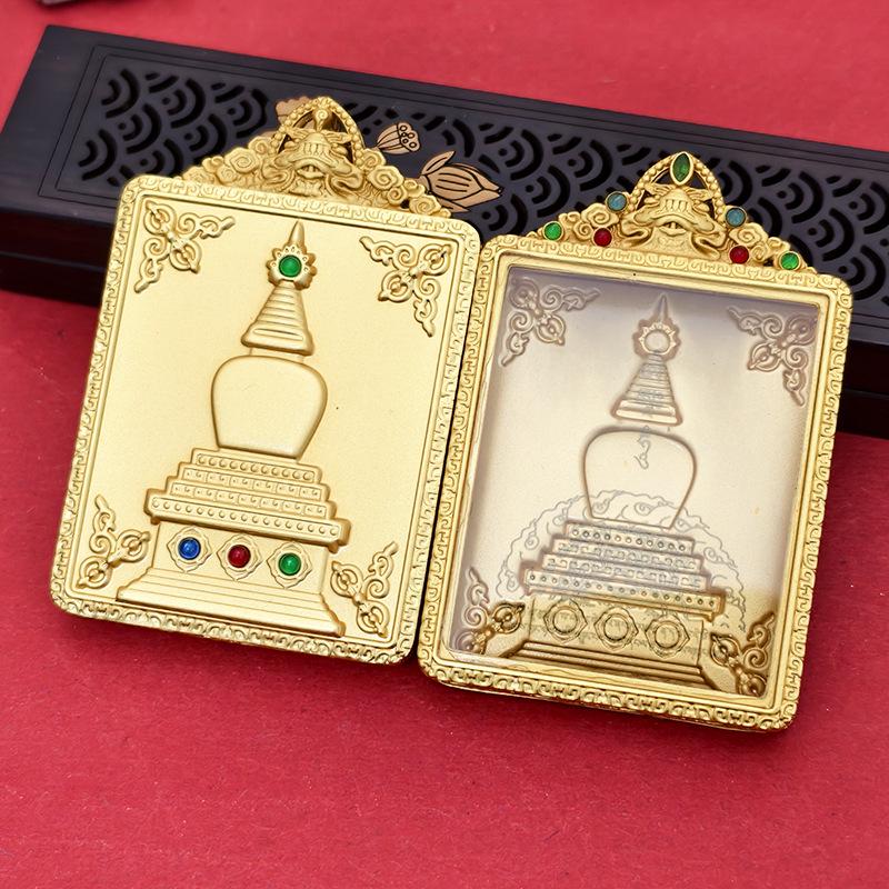 Tibetan Thangka Gold Necklace: Non-fading, Waterproof GAU Box Pendant, Multi-size Options