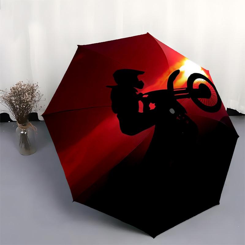 1 Stück Motorrad Sonnenuntergang Thema Hochwertiger Regenschirm, Automatisches Öffnen und Schließen, Multifunktionaler Regenschirm G0811051