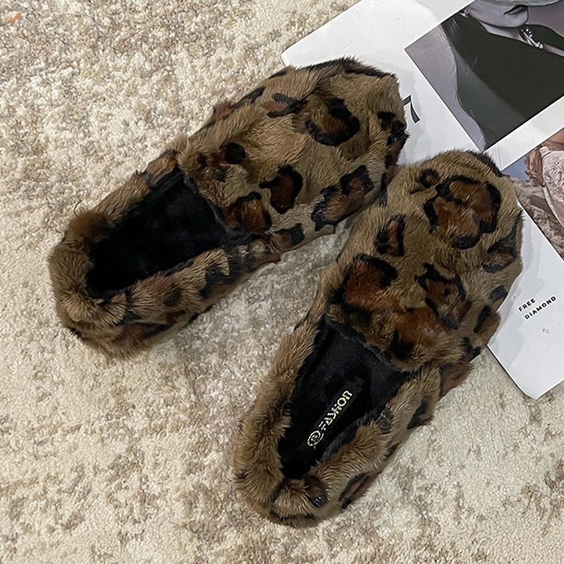 Fashion Fur Women Flats Cotton Shoes Fashion Short Plush Leopard Boots Dress Casual Winter Shoes 2025 Brand Designer Zapatos De Mujer