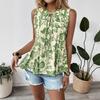 European & American Style 2025 Summer Elegant Printed Tie-Up Pleated Sleeveless Women's Shirt