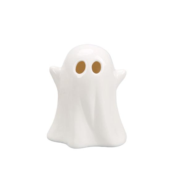 Keramická svítící dekorace duch Malá bílá figurka ducha LED Halloweenský duch Stolní ozdoba pro vnitřní domácí dekoraci