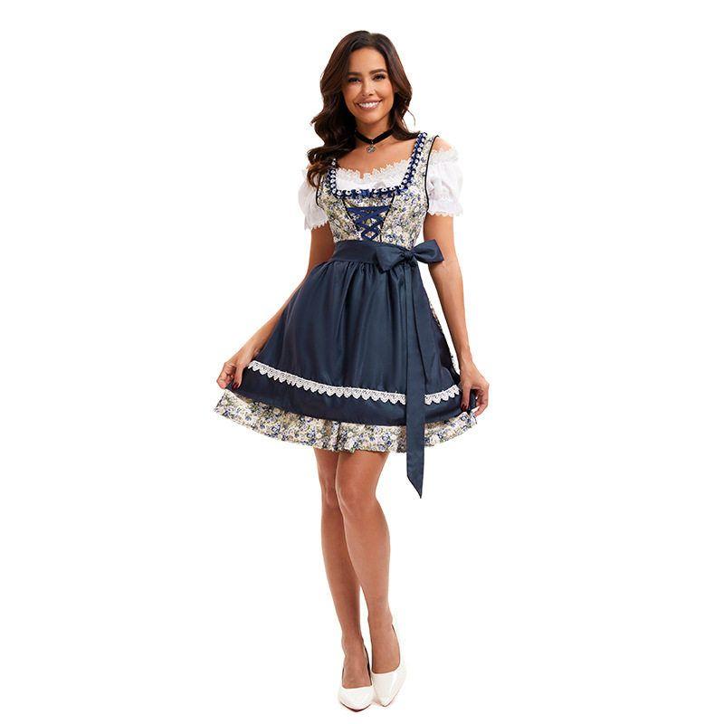

European and American Halloween German Munich Beer Carnival Beer Girl Plays Clothes Bavarian National Uniform 4122 [Top + Skirt + Apron + Ribbon] S