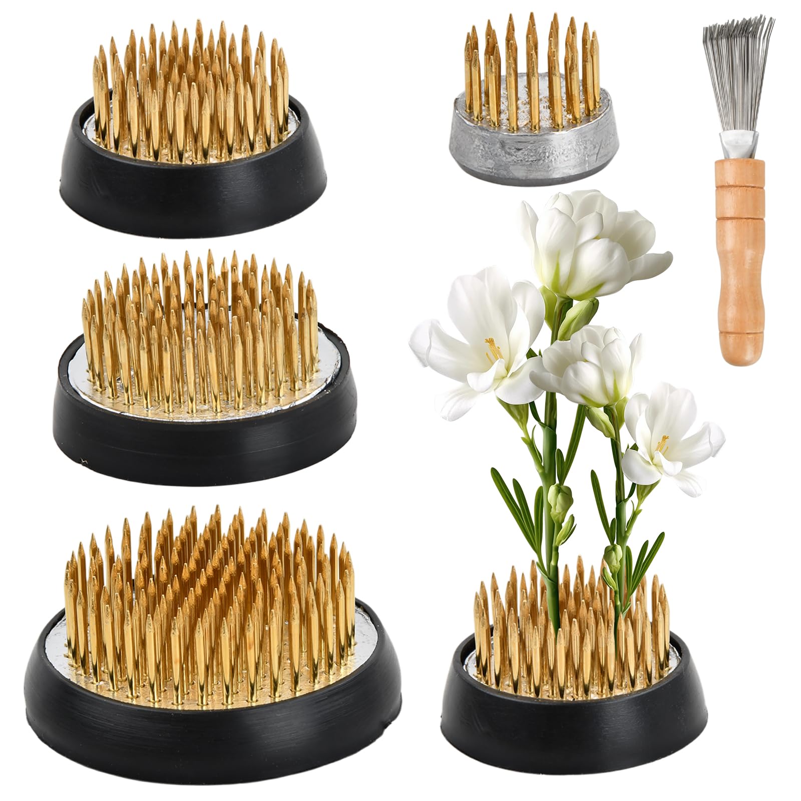 

Круглый Кензан Набор для Цветочной Композиции с Резиновыми Кольцами и Инструментом для Чистки и Подходит для Начинающих и Продвинутых Цветоводов Инструмент из 4 Частей для Цветочной Композиции. Non-Slip золотой