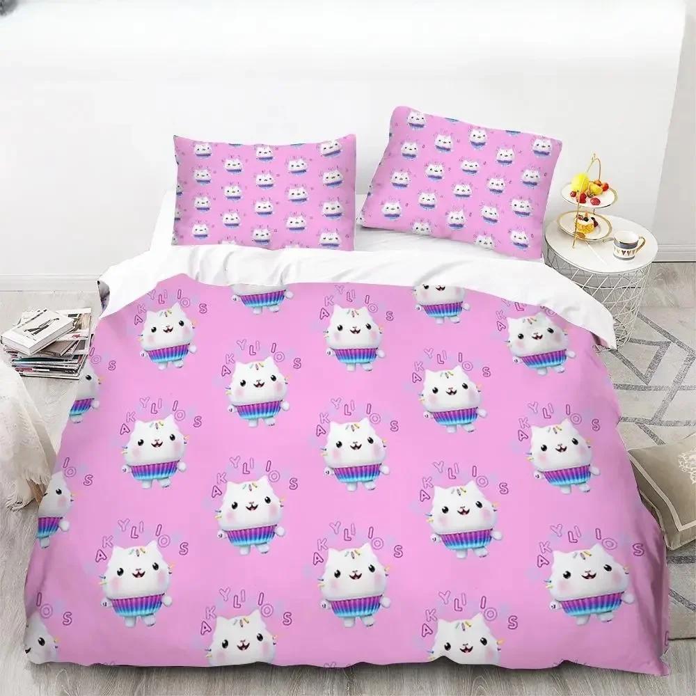 Gabbys Dollhouse Characters Bedding Set Duvet Cover Sheet Printed Bed Set Pillowcase Bed Full Queen King Size Comforter Bedroom
