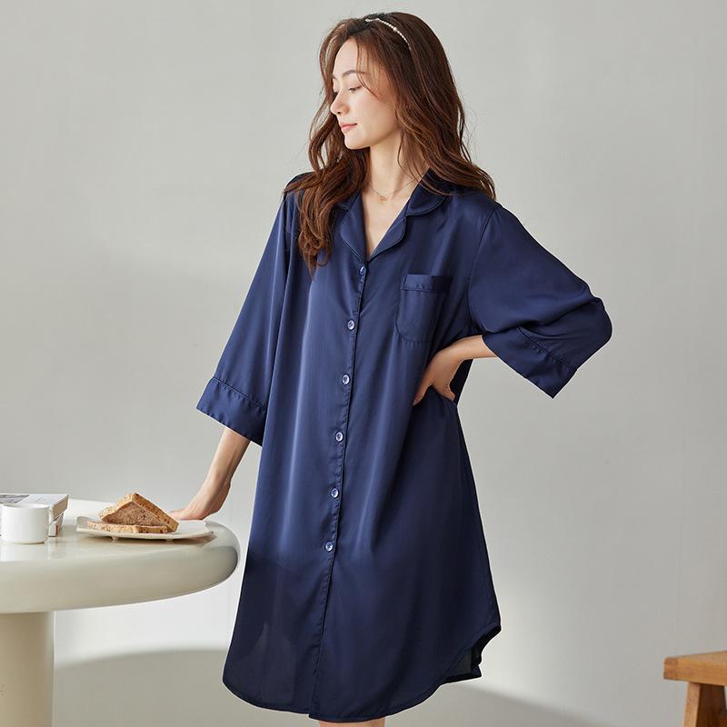 Ice Silk Nightdress for Women, Summer Women's Sexy Shirt, Summer Loungewear, Silk Pajamas 1011 New Summer Arrival