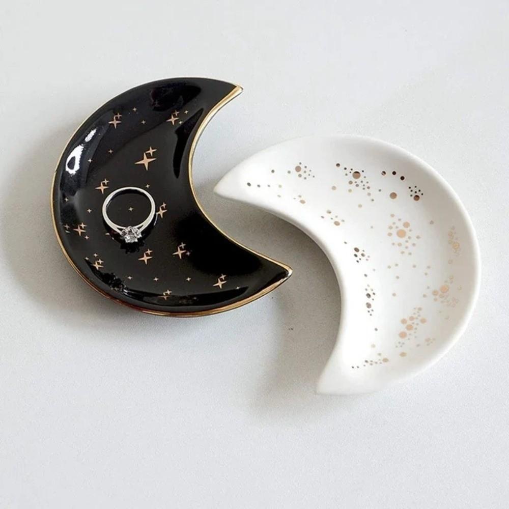 Ceramic Moon Shape Jewelry Dish Minimalist Key Storage Holder Desktop Ornaments