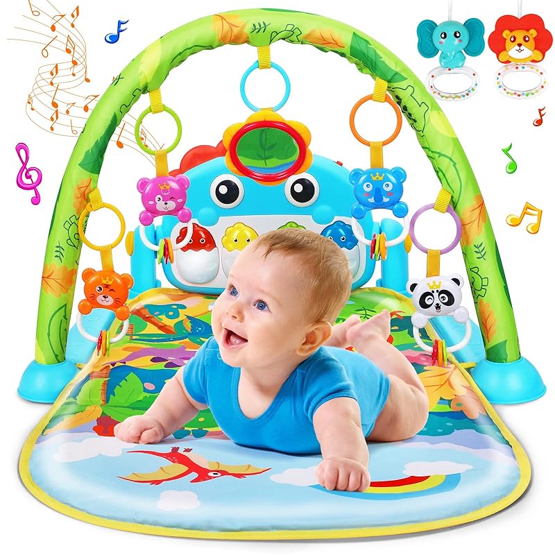 UMIKU Baby Gym Play Mats Baby Toys Tummy Time Mat Musical Activity Center for Newborn Infant Piano Babies Play Mat Music & Light Newborn Infant Gifts