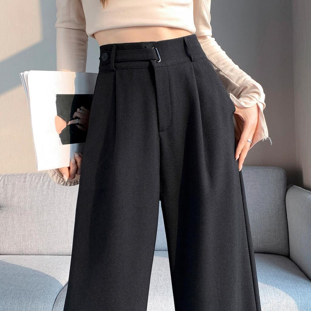 Women's Solid Color Draping Temperament Suit Pants High Waist Narrow Straight Wide Leg Pants