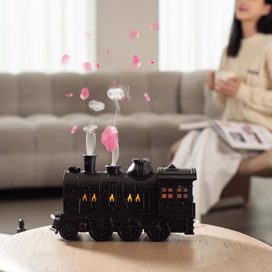 Essential Oil Vaporizer for Relaxation Vintage Steam Train Aroma Diffuser, 300ml Ultrasonic Cool Mist Humidifier with Dual Diffuser Home LED