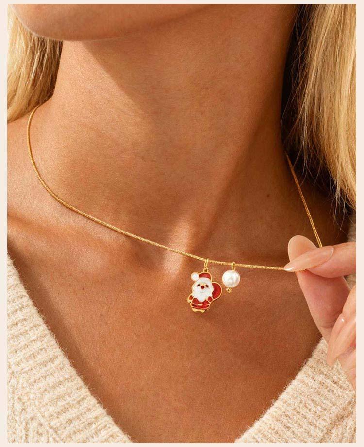 Collier de Noël pour femme, Chaîne en acier inoxydable réglable à la mode, Cadeaux de bijoux pour fête et festival