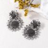   personalized retro screw closure double-layer flower alloy pendant earrings, high-end versatile design women's models