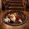 Winter Willkommensmatte 3D Weihnachtlicher Runder Teppich Optische Täuschung Bereich Weihnachtsmann Tiefes Loch