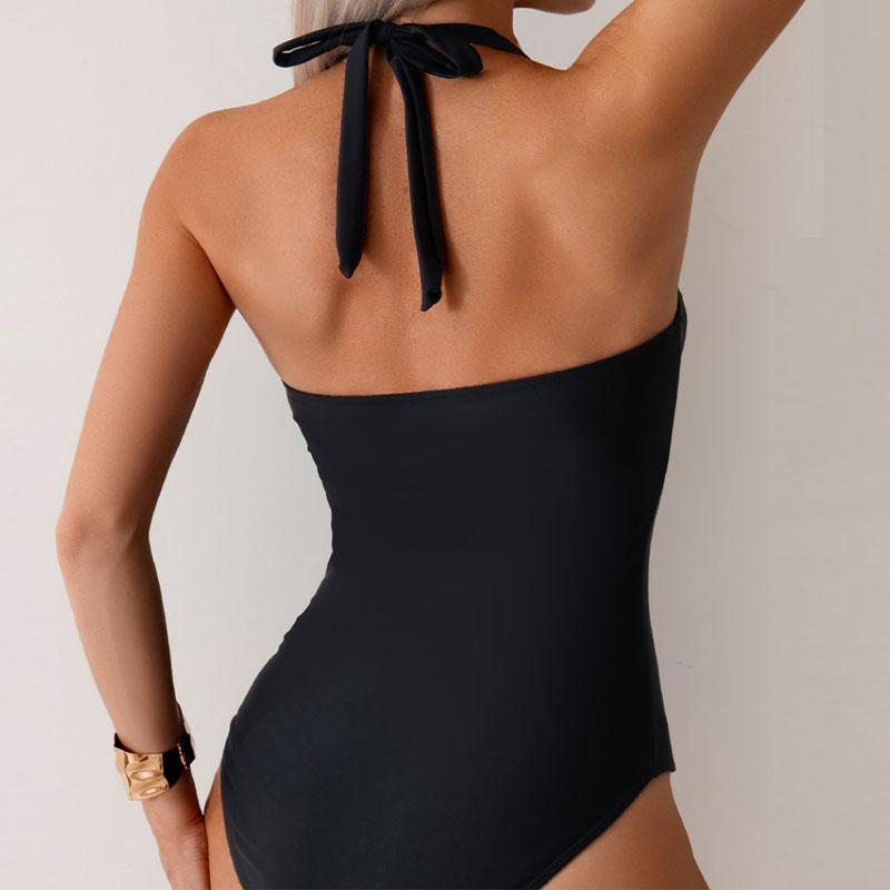 Sexy One Piece Swimsuit Women's Swimwear Lace Up V-Neck Monokini Bow Beachwear
