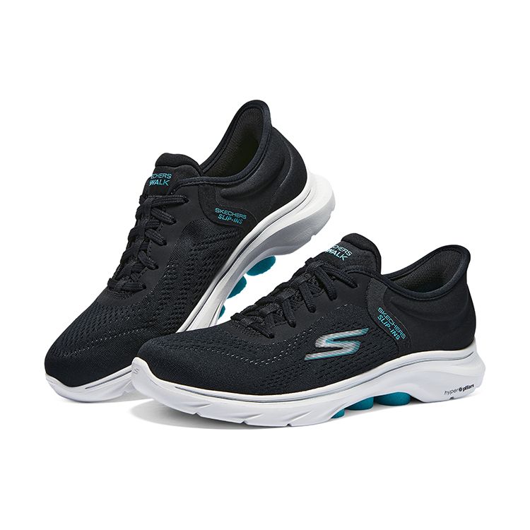 Skechers Go Walk 7 Cushioning Comfortable Mesh Low Top Casual Running Shoes Women sneaker Black Blue 125233-BKAQ