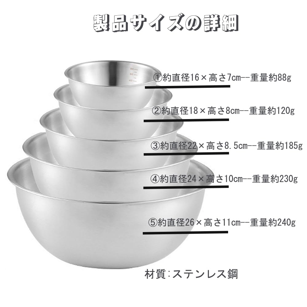 TXCAOT Stainless Steel Deep Stainless Steel Bowl Bowl, Type, (5 Pieces)