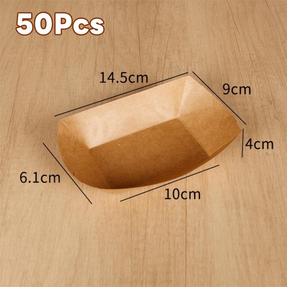 50Pcs Sturdy Durable Kraft Paper Food Containers Boat Shape Snack Bowl Food Tray Box  Picnic Camping