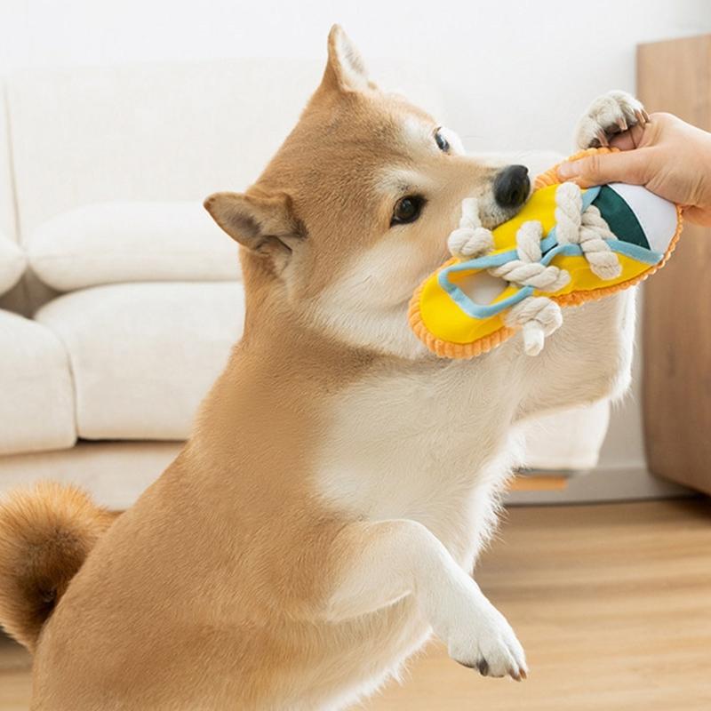 Squeaky Shoe Dog Chew Toy For Various Size Breeds Teething and Chewing Strong Tug War Rope Pet Indoor Activity Toy