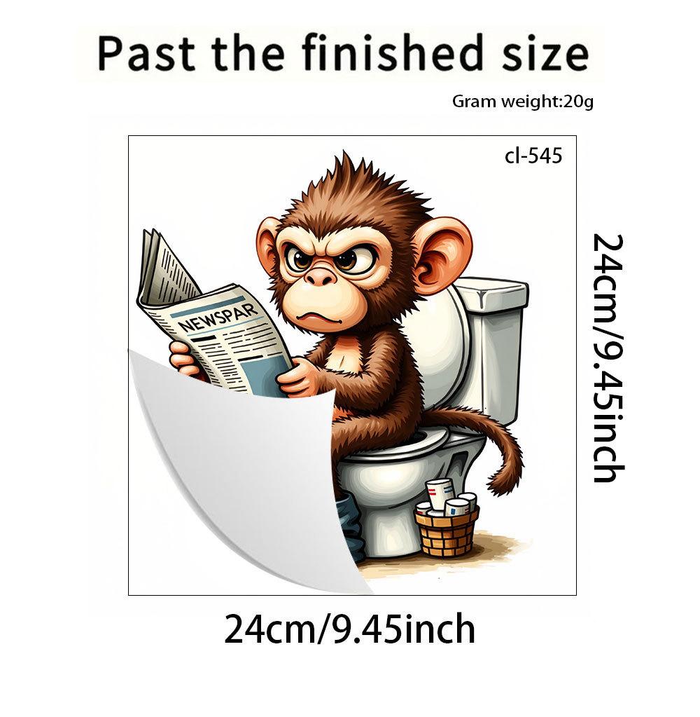 3D Funny Cartoon Monkey Reading Newspaper Toilet Wall Sticker Self-Adhesive Waterproof Removable Bathroom Home Decor Art