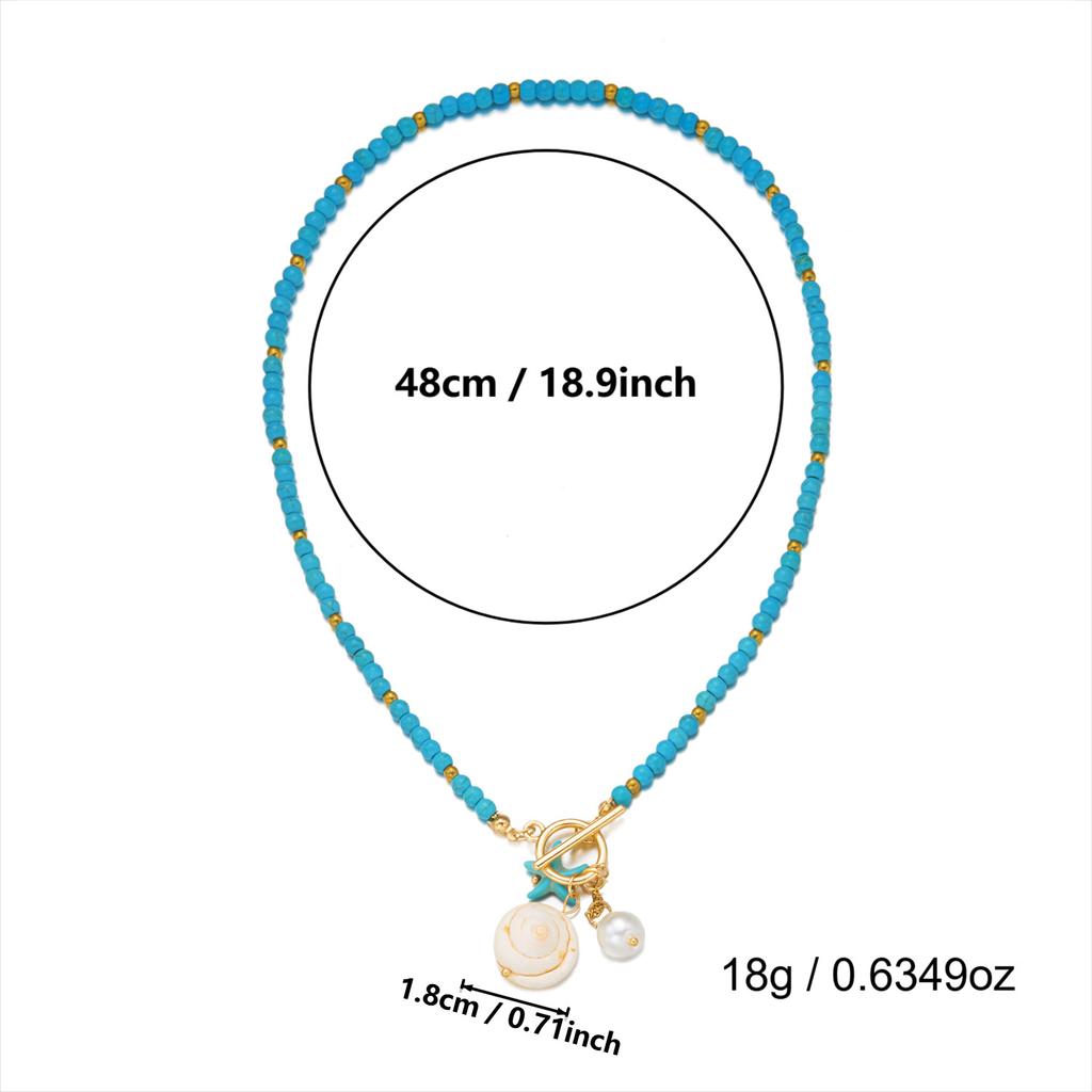 New Bohemian Style Colorful Turquoise Bead Necklace with Shell, Conch, and Starfish Pendants for Women
