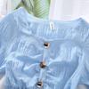 Ruffled Short-sleeve Shirt Nipped Waist Solid Pleated Button Down Top Female Chiffon Blouse Square Neck Chiffon Shirt