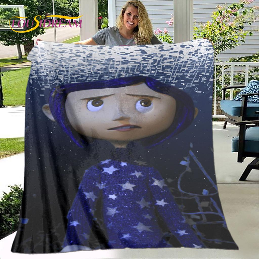 3D kreslená přikrývka Coraline, flanelová přikrývka, dětská teplá přikrývka pro domácí obývací pokoj ložnice postele pohovka kancelář