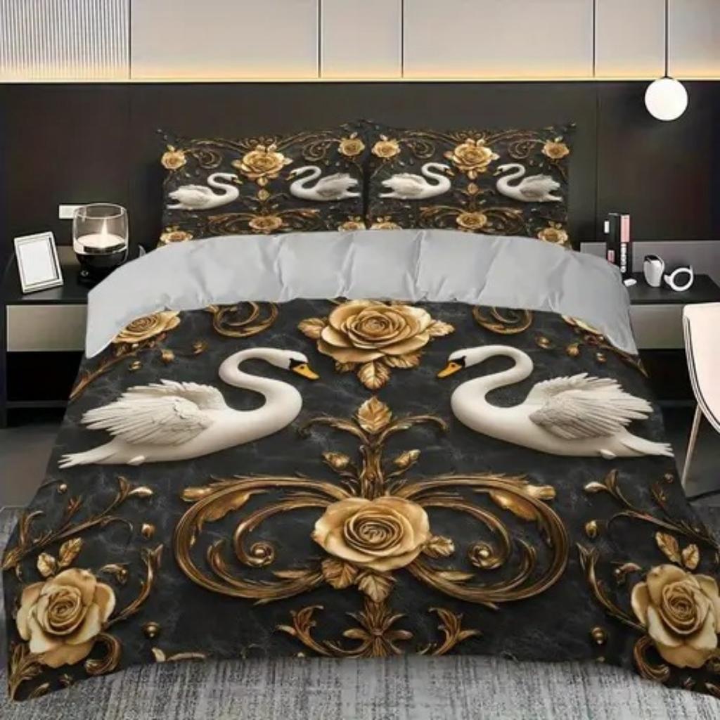 Light Color Elegant White Swan Duvet Cover Queen King Size Swan Pearl Bedding Set Four Seasons Universal Room Decoration Luxury