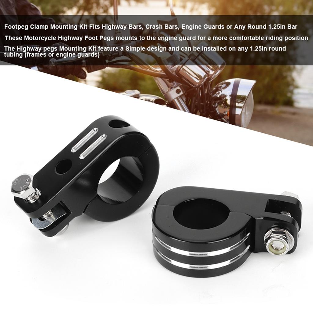 Pair of 32mm 1.25in Foot Peg Mounting Clamp Motorcycle Footrest Bracket Fit for Honda Silver and Black
