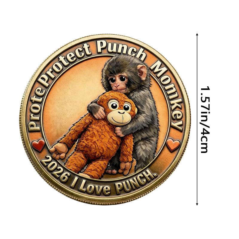 Prote Protect Punch Monkey Coin 3D Embossed Commemorative Figure Metal Collectible Souvenir Home Decoration Children Adults Gift