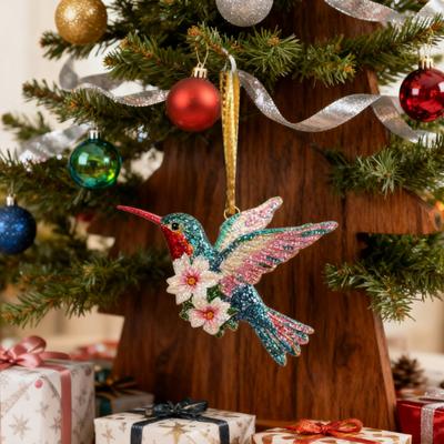 2D Acrylic Hummingbird Hanging Decoration Indoor Outdoor Garden Yard Window Wall Hanging Flat Flower Colorful Bird Ornament