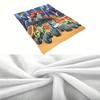 Contemporary Hand-Wash Flannel Throw Blanket with Cartoon Monster Trucks Pattern – All-Season Multipurpose Soft Knitted Polyester Bedding Fo
