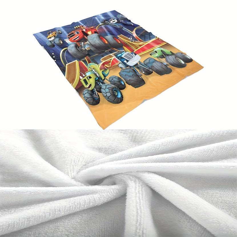 Contemporary Hand-Wash Flannel Throw Blanket with Cartoon Monster Trucks Pattern – All-Season Multipurpose Soft Knitted Polyester Bedding Fo