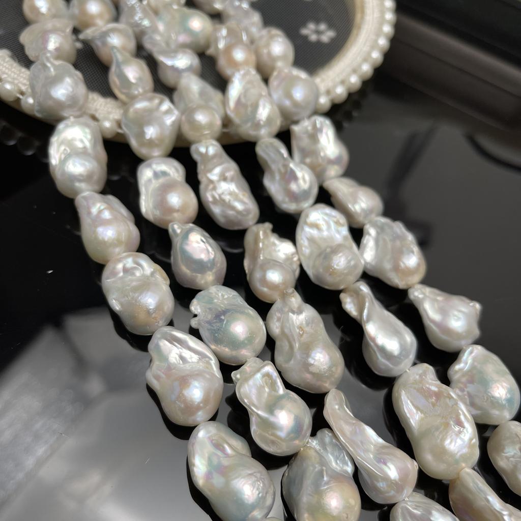 1 Filo Perle Barocche Naturali Bianche Grandi 15-20mm 36cm Forate Completamente Filo di Perle Irregolari Per Collana Statement Fai da Te Gioielli