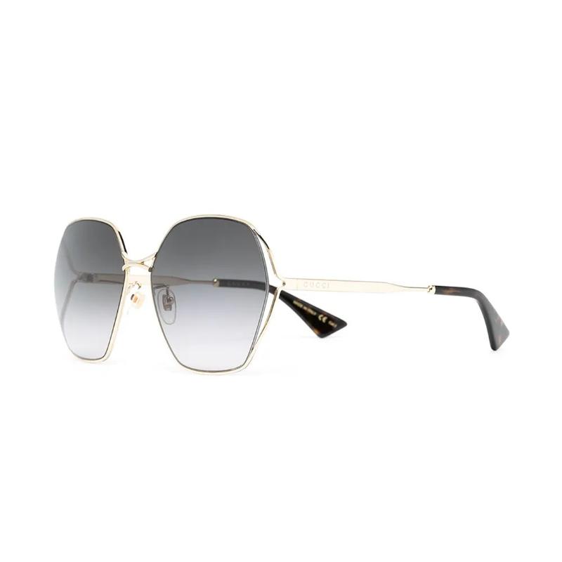GUCCI Logo Engraved Temples Acetate Irregular Sunglasses Women's Gold