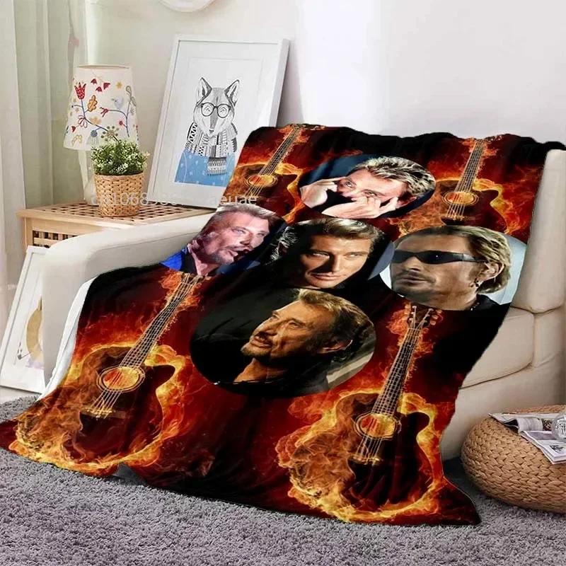 Rock Star Johnny Hallyday Flannel Blanket Rock'n Roll Soft Cover Lightweight Warm Plush Bed Sofa Chair Blanket