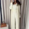 Women's Loose Fit Three Piece Co-ord Set Long Sleeve Tank Top Cardigan Elastic Waist Wide Leg Pants Tracksuit
