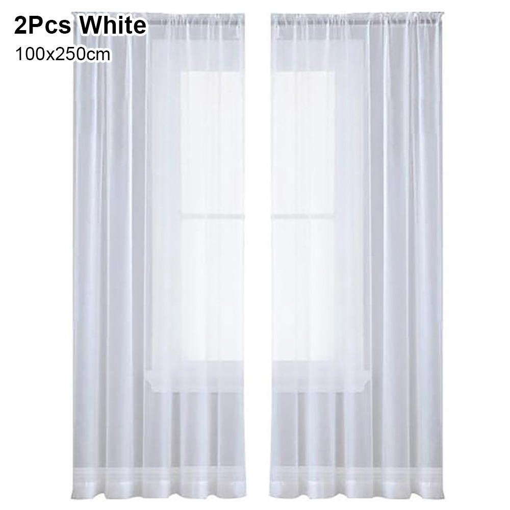 1/2Pcs Rod Pocket Voile Sheer Curtain Door Drape Shades Living Room Bedroom Kitchen Decoration