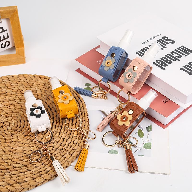 30Ml Empty Alcohol Spray Bottle Spray Type Sub-Bottling Hand Sanitizer Bottle Keychain Holder Portable Toner Tassel Leather Case