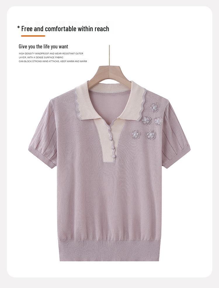 Mother's Day Loose Summer Knit T-Shirt for Middle-Aged and Elderly Women