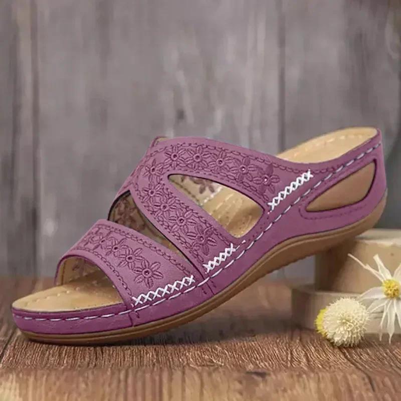 Fashion 2025 Summer Women Wedge Sandals Premium Orthopedic Open Toe Sandals Vintage Anti-slip Leather Casual Female Platform Retro Shoes
