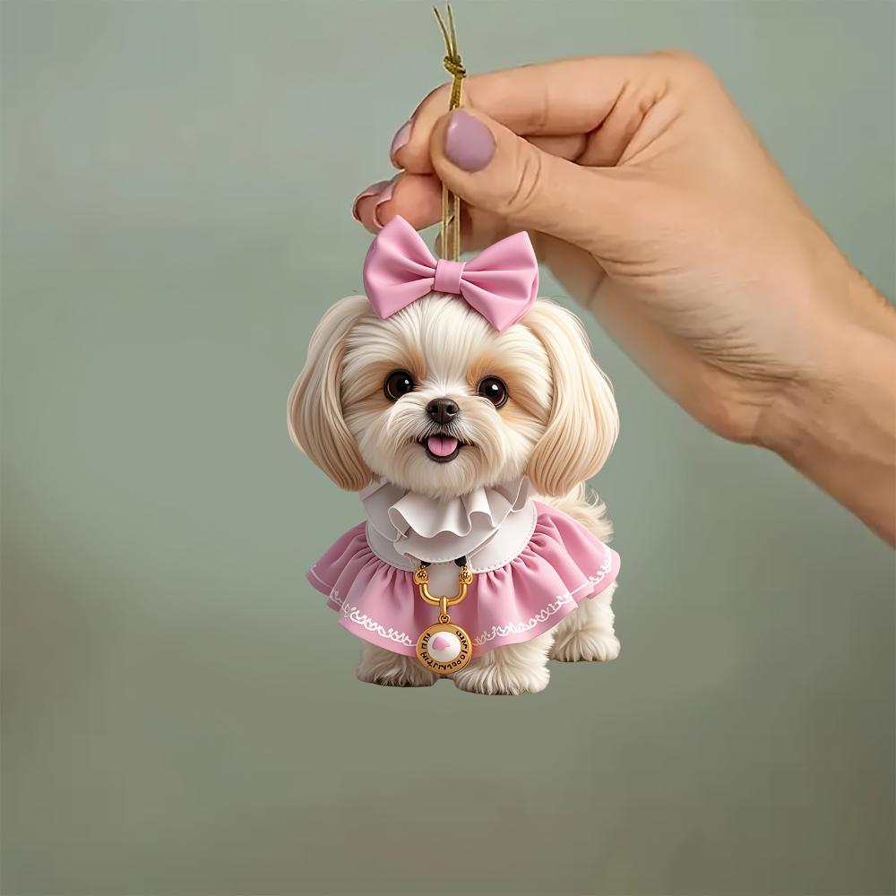 Adorable Shih Tzu Acrylic Pendant - Realistic 2D Car Rearview Mirror Decoration, Perfect for Anniversaries, Valentine's Day and Christmas