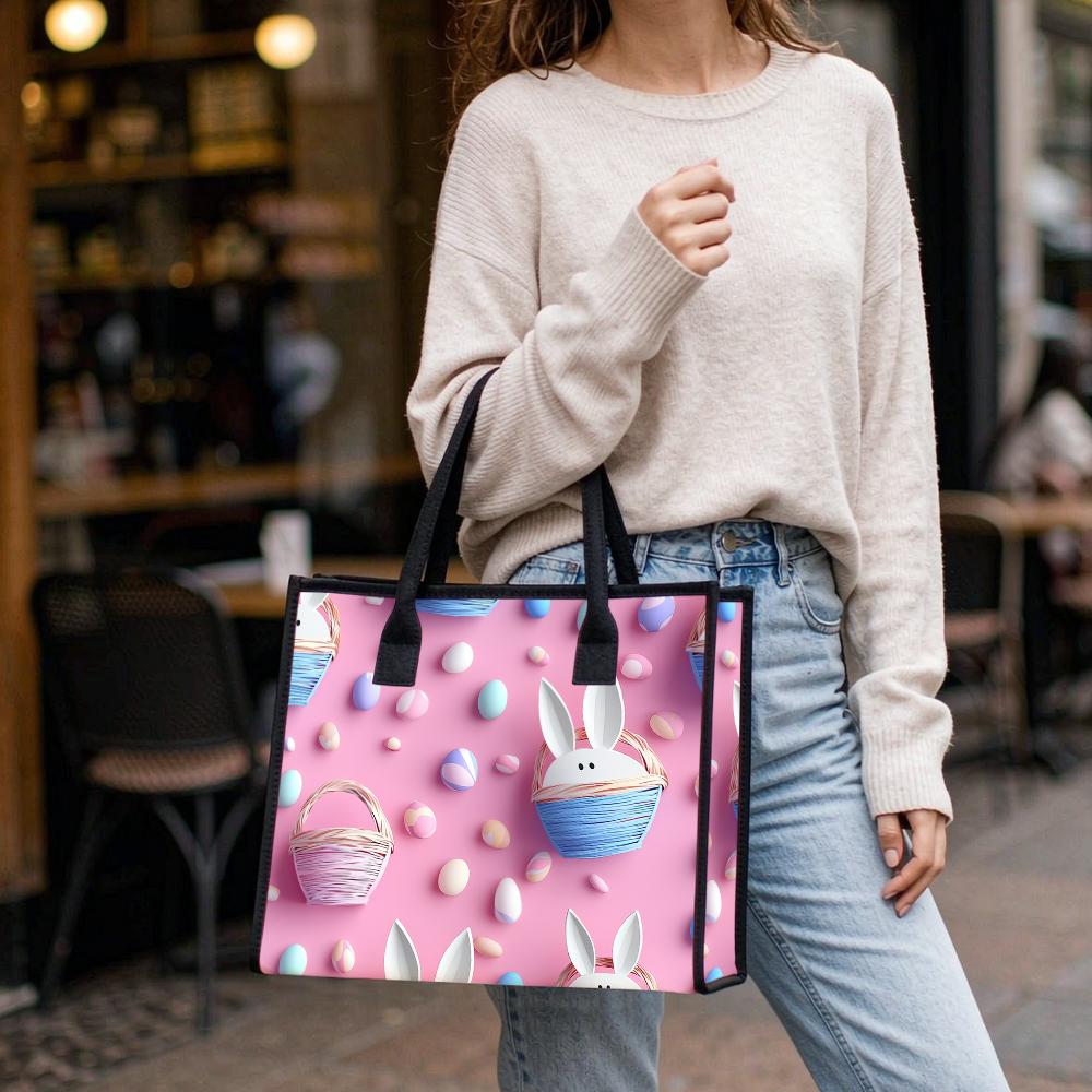 Cute Easter Bunny Pattern Tote Bag Casual Portable Shopping Handbag